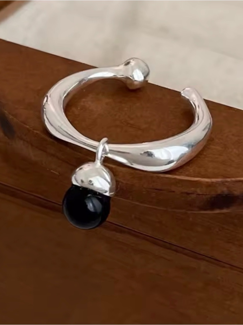 Italian Luxury Jewelry 925 Sterling Silver Black Artificial Pearl Ring OS NWOT